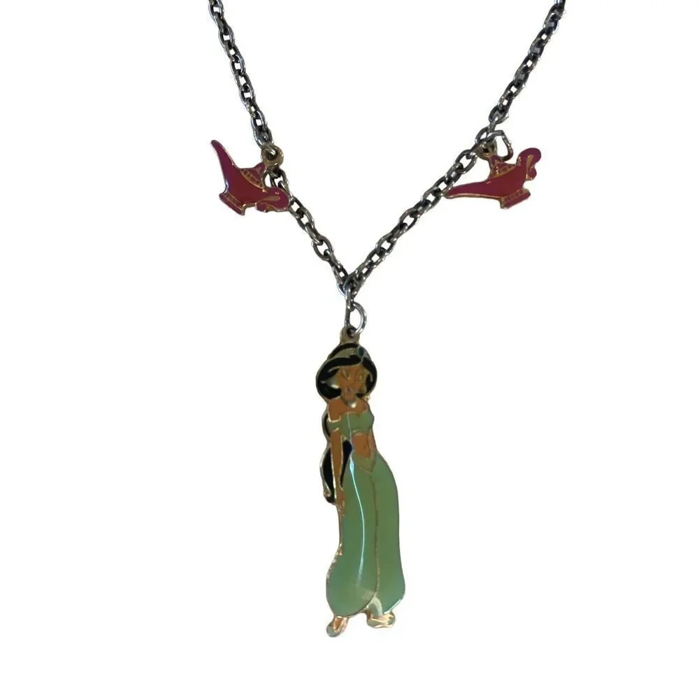 Vintage 90s Disney Princess Charm Necklace Jasmine Aladdin
